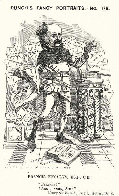 Punch-sarjakuva: Francis Knollys, Walesin prinssin yksityinen sihteeri (kaiverrus) tekijältä Edward Linley (after) Sambourne