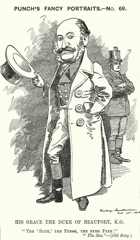 Punch-sarjakuva: Henry Charles Fitzroy Somerset, 8. Beaufortin herttua, englantilainen sotilas ja konservatiivinen poliitikko (kaiverrus) tekijältä Edward Linley (after) Sambourne