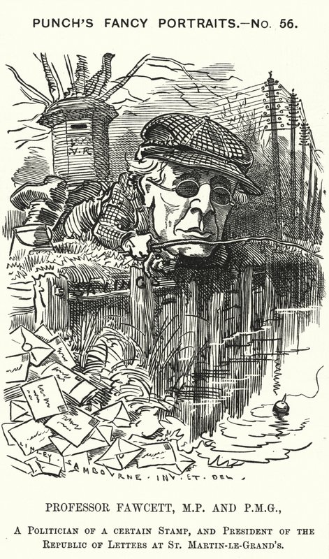 Punch-sarjakuva: Henry Fawcett, englantilainen poliitikko ja taloustieteilijä (kaiverrus) tekijältä Edward Linley (after) Sambourne