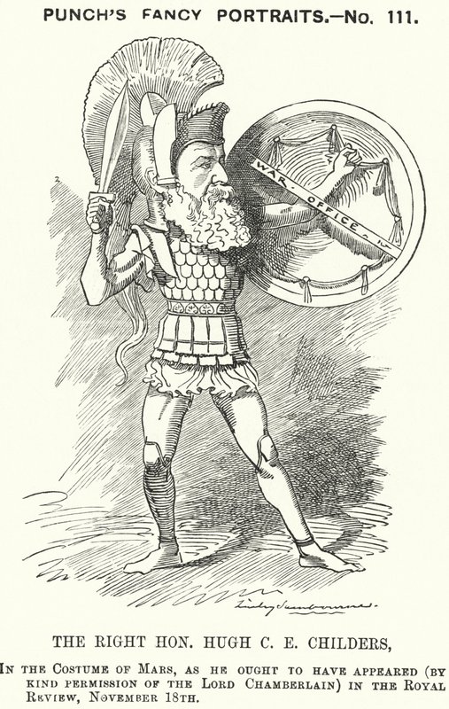 Punch-sarjakuva: Hugh Childers, englantilainen liberaalipoliitikko (kaiverrus) tekijältä Edward Linley (after) Sambourne