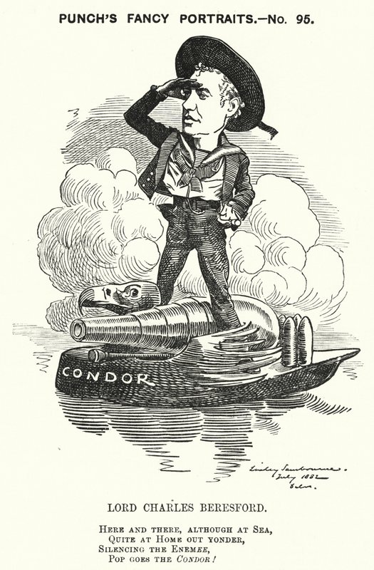 Punch-sarjakuva: Lord Charles Beresford, englantilais-irlantilainen amiraali ja konservatiivinen poliitikko (kaiverrus) tekijältä Edward Linley (after) Sambourne