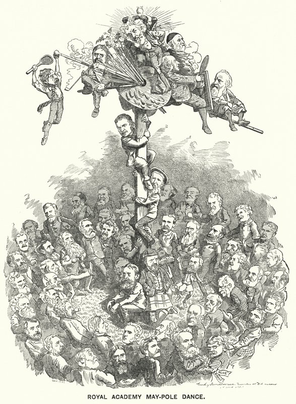 Punch-sarjakuva: Royal Academy Maypole Dance (kaiverrus) tekijältä Edward Linley (after) Sambourne