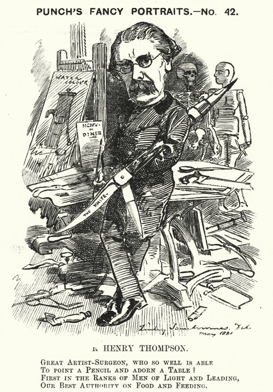 Punch-sarjakuva: Sir Henry Thompson, englantilainen kirurgi (kaiverrus) tekijältä Edward Linley (after) Sambourne