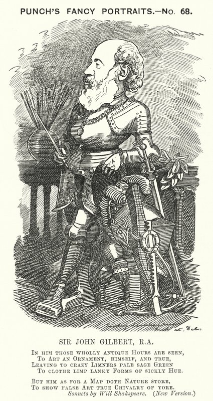 Punch-sarjakuva: Sir John Gilbert, englantilainen taiteilija (kaiverrus) tekijältä Edward Linley (after) Sambourne