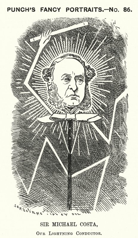 Punch-sarjakuva: Sir Michael Costa, italialaissyntyinen englantilainen kapellimestari (kaiverrus) tekijältä Edward Linley (after) Sambourne