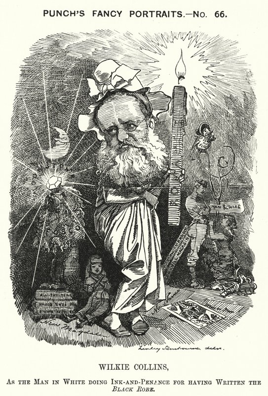 Punch-sarjakuva: Wilkie Collins, englantilainen kirjailija, näytelmäkirjailija ja novellikirjailija (kaiverrus) tekijältä Edward Linley (after) Sambourne