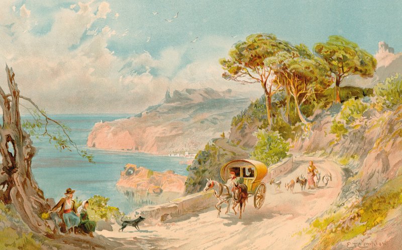 Coast Road lähellä Solleria, Mallorca (väri litho) tekijältä Edward Theodore Compton