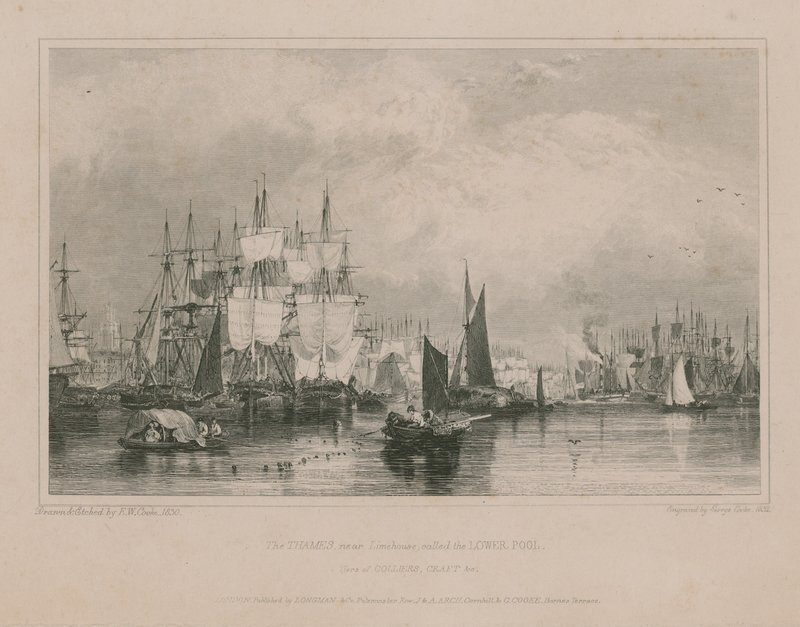 Thames lähellä Limehousea: Limehouse: Lower Pool tekijältä Edward William Cooke
