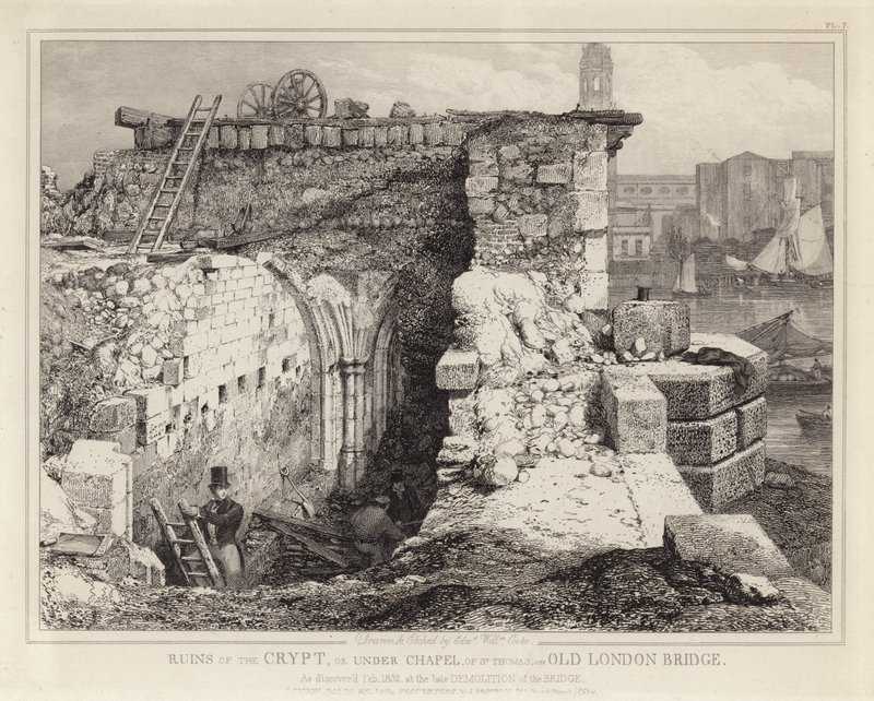 St Thomasin kappelin rauniot Old London Bridgellä tekijältä Edward William Godwin