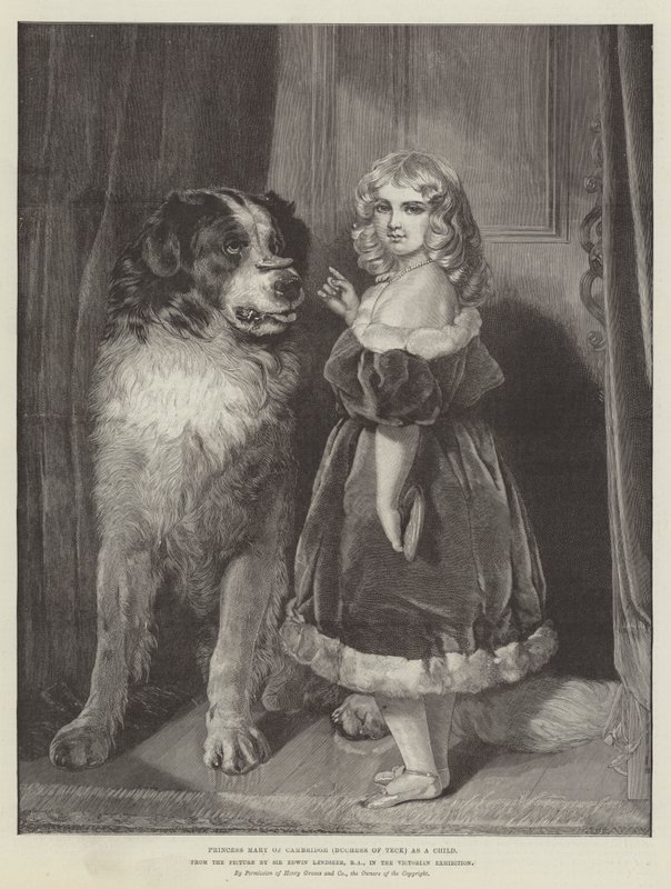 Cambridgen prinsessa Mary (Teckin herttuatar) lapsena viktoriaanisessa näyttelyssä. tekijältä Edwin Landseer