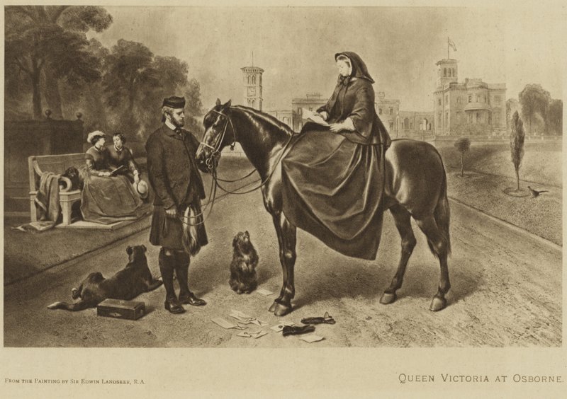 Kuningatar Victoria istuu hevosen selässä Osbornessa tekijältä Edwin Landseer