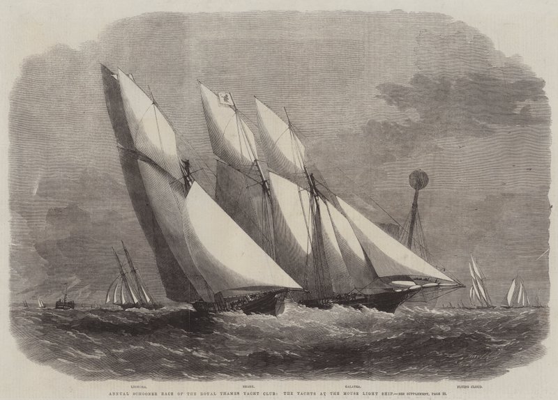 Royal Thames Yacht Clubin vuosittainen kuunarikilpailu, jahdit Mouse Light Shipillä tekijältä Edwin Weedon