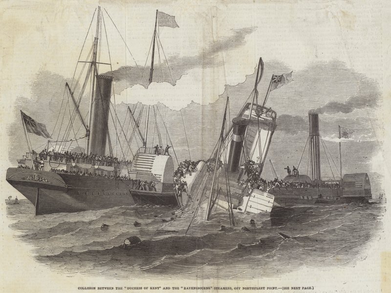 Kentin herttuattaren ja Ravensbourne Steamersin törmäys Northfleet Pointin edustalla tekijältä Edwin Weedon