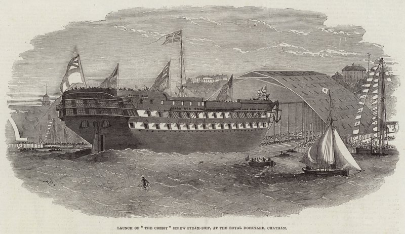 The Cressy Screw Steam-Ship laukaistiin Royal Dockyardilla, Chatham tekijältä Edwin Weedon