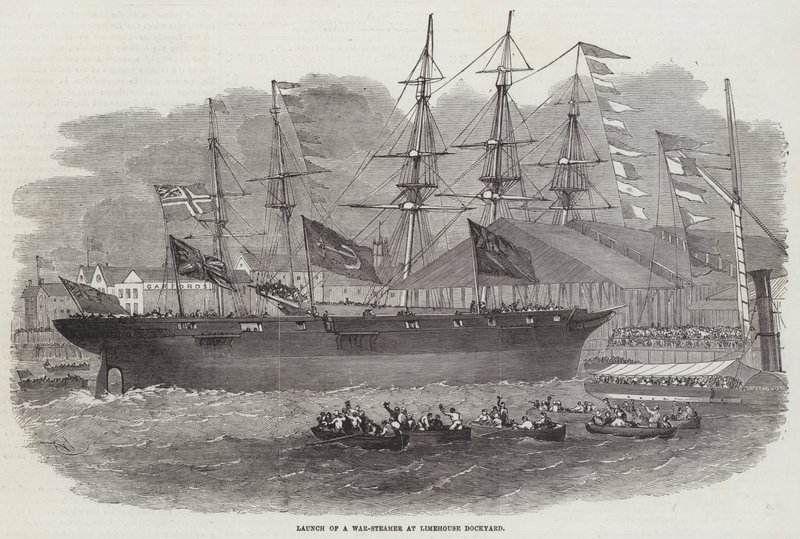 War-Steamer laukaisu Limehouse Dockyardilla tekijältä Edwin Weedon