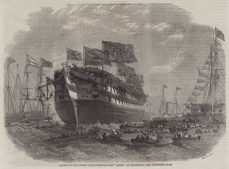 Screw Line-of-Battle Ship Anson laukaistiin Woolwichissa tekijältä Edwin Weedon