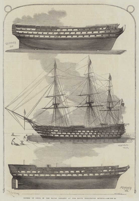 Laivojen pienoismallit South Kensingtonin museon laivastogalleriassa. tekijältä Edwin Weedon