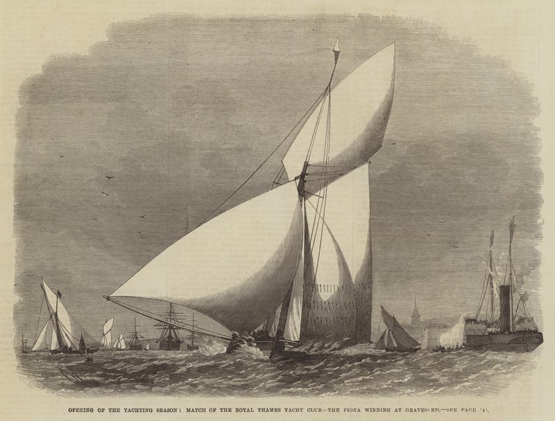 Purjehduskauden avajaiset, Royal Thames Yacht Clubin ottelu, Fiona voittaa Gravesendissä. tekijältä Edwin Weedon