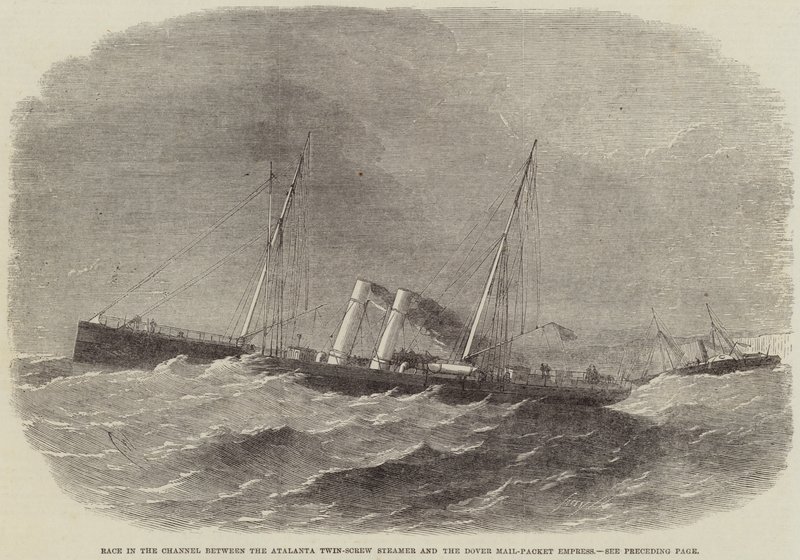 Kilpaa kanavalla Atalanta Twin-Screw Steamerin ja Dover Mail-Packet Empressin välillä tekijältä Edwin Weedon