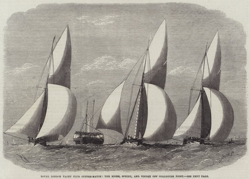Royal London Yacht Club Cutter-Match, Niobe, Sphinx ja Vindex Coalhouse Pointin edustalla tekijältä Edwin Weedon