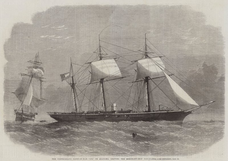 Confederate Sloop-of-War 290 eli Alabama lähtee kauppalaivasta Tonawanda tekijältä Edwin Weedon