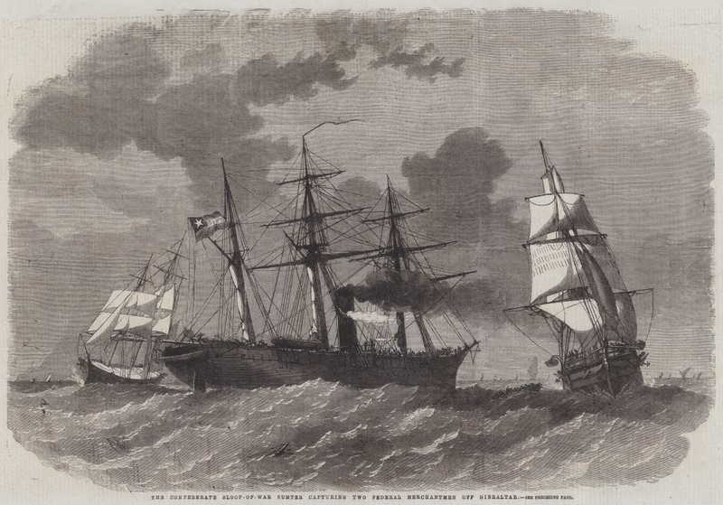 Konfederaation Sloop-of-War Sumter vangitsee kaksi liittovaltion kauppiasta Gibraltarin edustalla tekijältä Edwin Weedon
