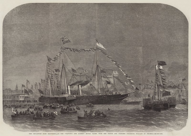 Lähtö Victoria and Albert Royal Yachtin Gravesendistä Preussin prinssi ja prinsessa Frederick Williamin kanssa tekijältä Edwin Weedon