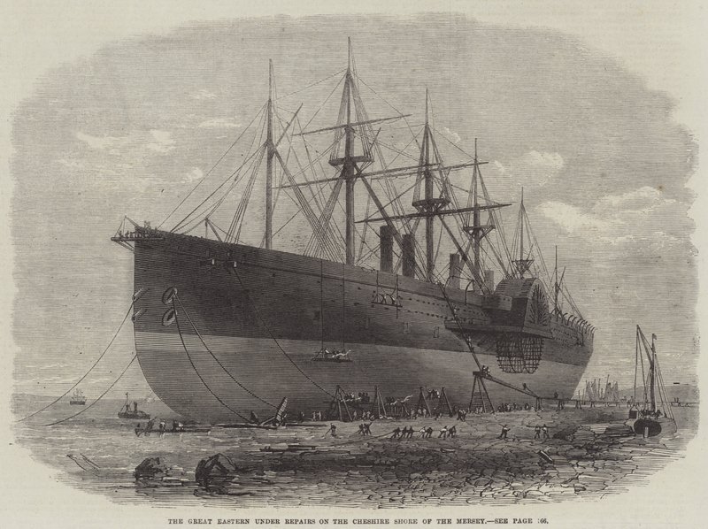 Great Eastern -laiva korjaustöissä Cheshiren Merseyn rannalla. tekijältä Edwin Weedon