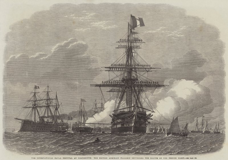 Kansainvälinen laivastofestivaali Portsmouthissa, brittiläisen amiraalin lippulaiva palautti Ranskan laivaston tervehdyksen tekijältä Edwin Weedon