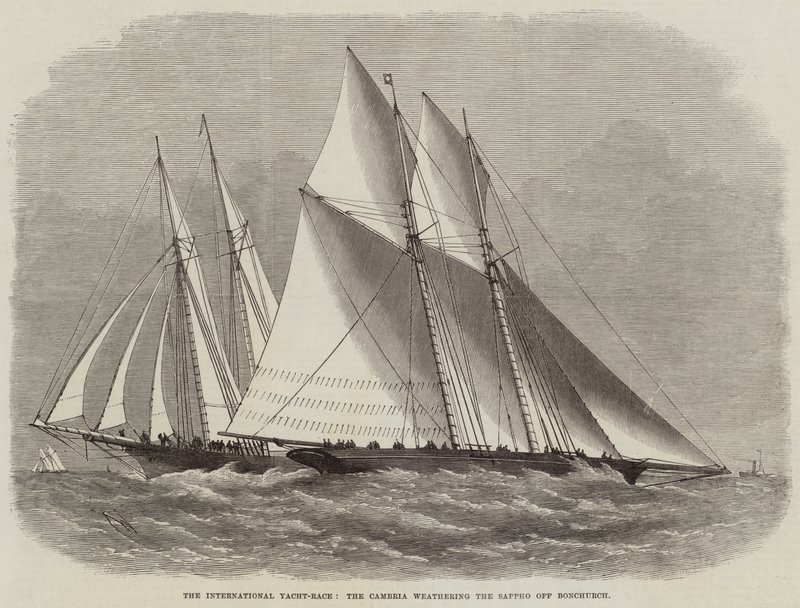 Kansainvälinen Yacht-Race, Cambria säätelee Sapphoa Bonchurchin edustalla tekijältä Edwin Weedon