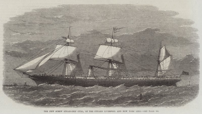 New Screw Steam-Ship Cuba, Cunard Liverpool ja New York Linen tekijältä Edwin Weedon