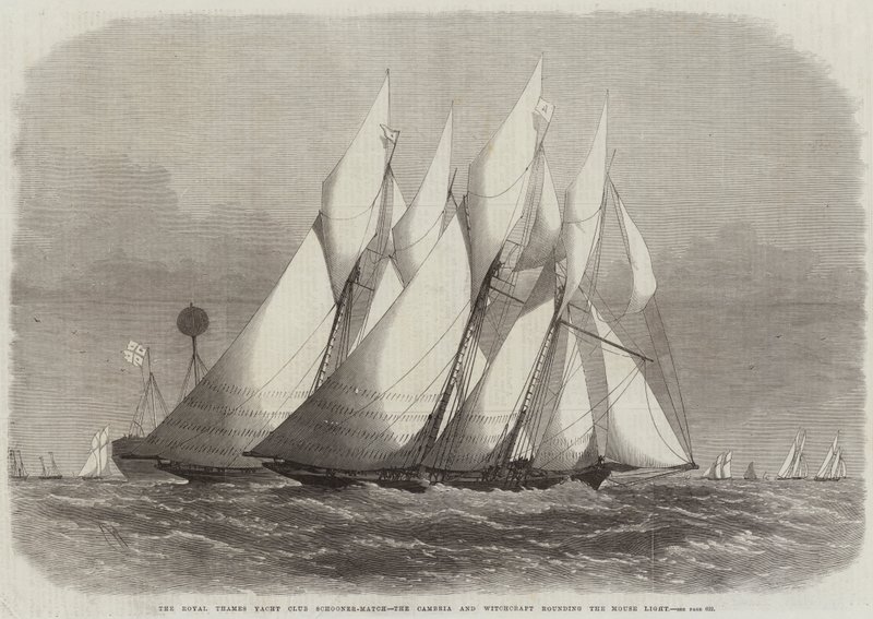 Royal Thames Yacht Club Schooner-Match, Cambria ja Witchcraft kiertää hiiren valoa tekijältä Edwin Weedon