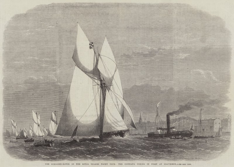 Royal Thames Yacht Clubin kuunariottelu, Gloriana tulee ensimmäisenä Gravesendissä tekijältä Edwin Weedon