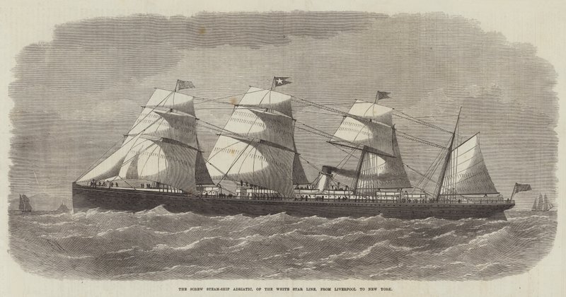 White Star Line -yhtiön ruuvihöyrylaiva Adriatic Liverpoolista New Yorkiin. tekijältä Edwin Weedon