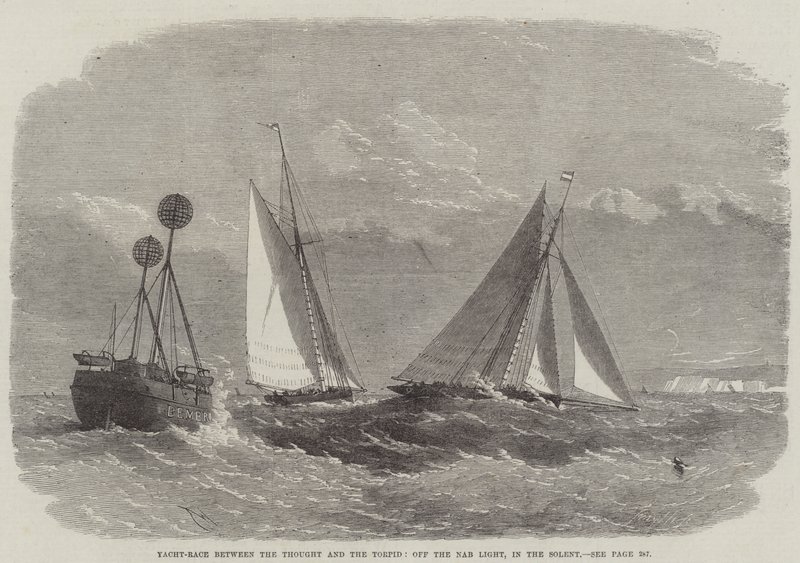 Yacht-Race Thoughtin ja Torpidin välillä, Nab Lightin edustalla, Solentissa tekijältä Edwin Weedon