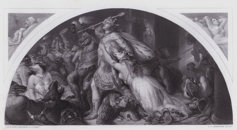 Rout of Comus ja hänen bändinsä (kaiverrus) tekijältä Edwin (after) Landseer