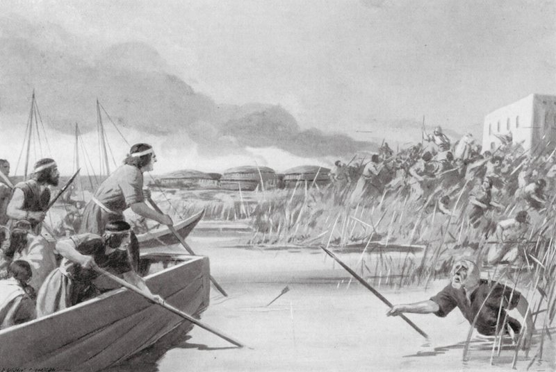 Kassilaisten tekemä merialueen valloitus (litografia) tekijältä Edwin A. Morrow