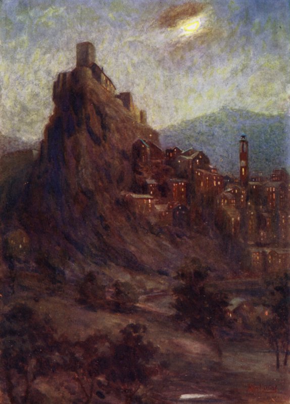 Korsika: Corte, linnoitus (väri litho) tekijältä Edwin Arthur Norbury