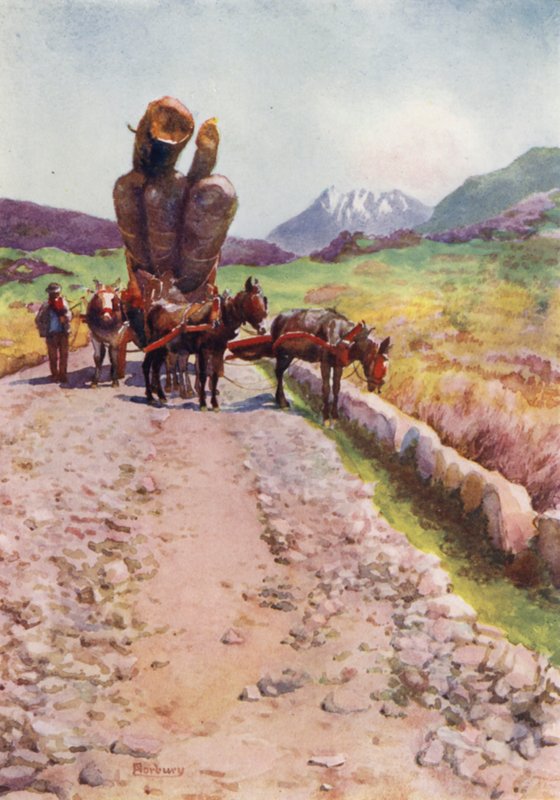 Korsika: Muulit piirtävät puuta (väri litho) tekijältä Edwin Arthur Norbury