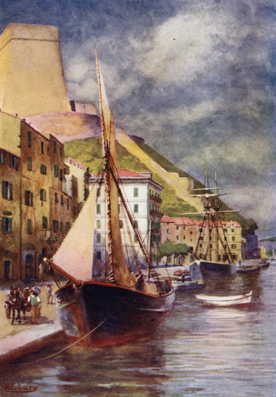 Korsika: satama, Bonifacio (väri litho) tekijältä Edwin Arthur Norbury