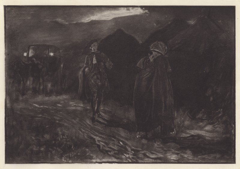 Oliver Goldsmithin kuvitus: Hän kumartuu valloittaakseen (litho) tekijältä Edwin Austin (after) Abbey
