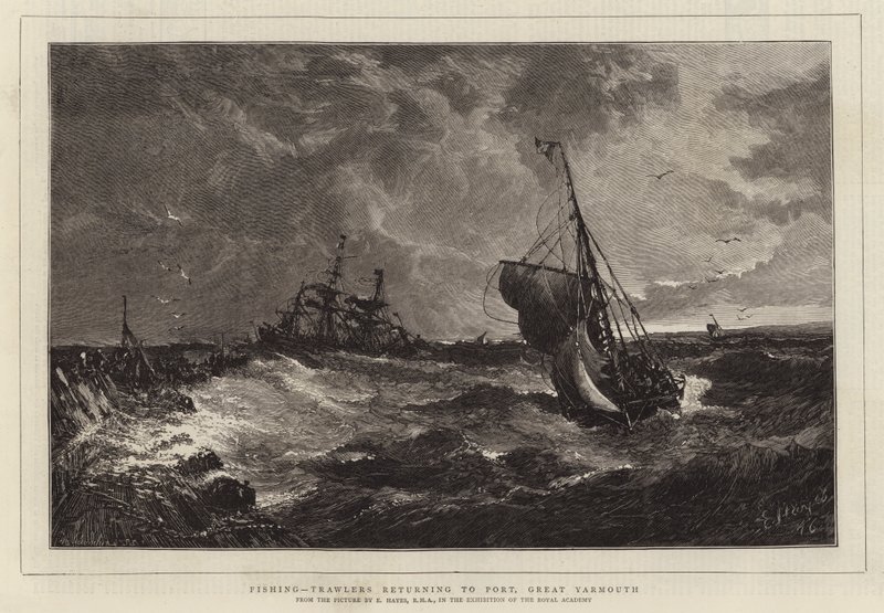 Kalastus, Troolarit palaavat satamaan, Great Yarmouth tekijältä Edwin Hayes