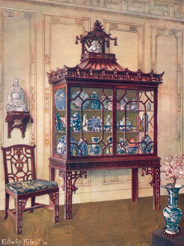 Veistetty China Case Chippendalen kiinalaiseen tapaan Chippendale kiinalainen tuoli tekijältä Edwin John Foley