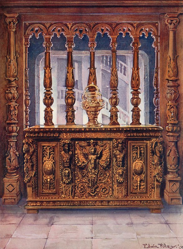 Henri Deux veistetty Bahut. Oak Screen saman ranskalaisen aikakauden tekijältä Edwin John Foley