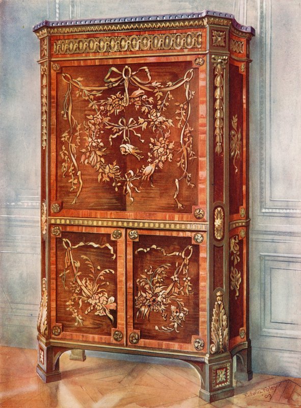 Upotekoristeinen Ormolu-asennettava pystysuora sycamore-, tulppaani-, kingwood-, holly- ja muiden metsien sihteeri – luonnollinen ja petsattu tekijältä Edwin John Foley