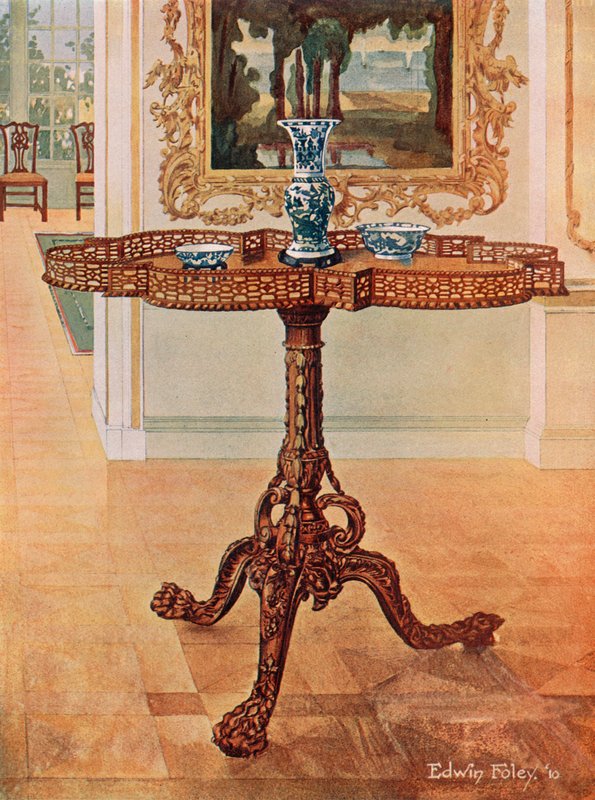 Muotoiltu, kehysreunuksinen galleriapöytä - Chippendale-koulu tekijältä Edwin John Foley
