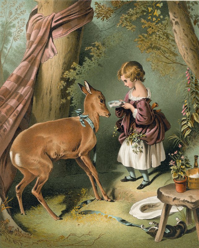 Tyttö ruokkii peuroja tekijältä Edwin Landseer