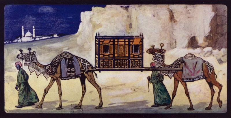 Kamelit seremoniallisen palankiinin kanssa (väri litho) tekijältä Edwin Noble