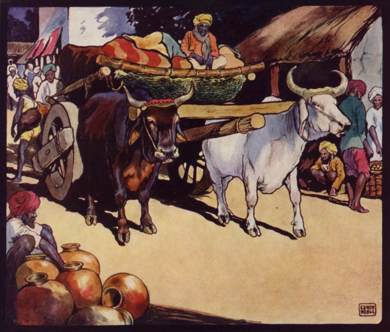 Indian Bullock-Waggon (väri litho) tekijältä Edwin Noble