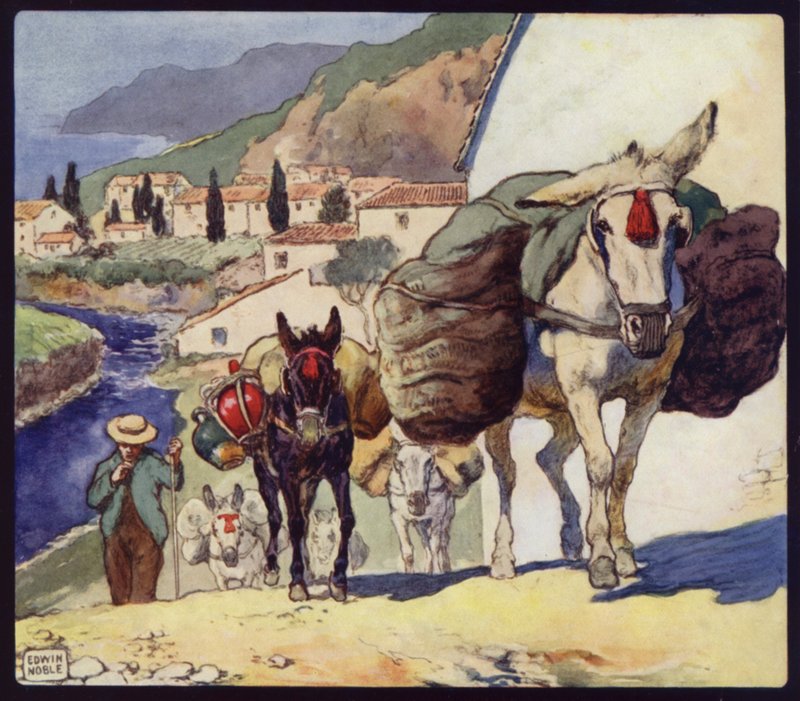 Muulit espanjalaisella solalla (väri litho) tekijältä Edwin Noble